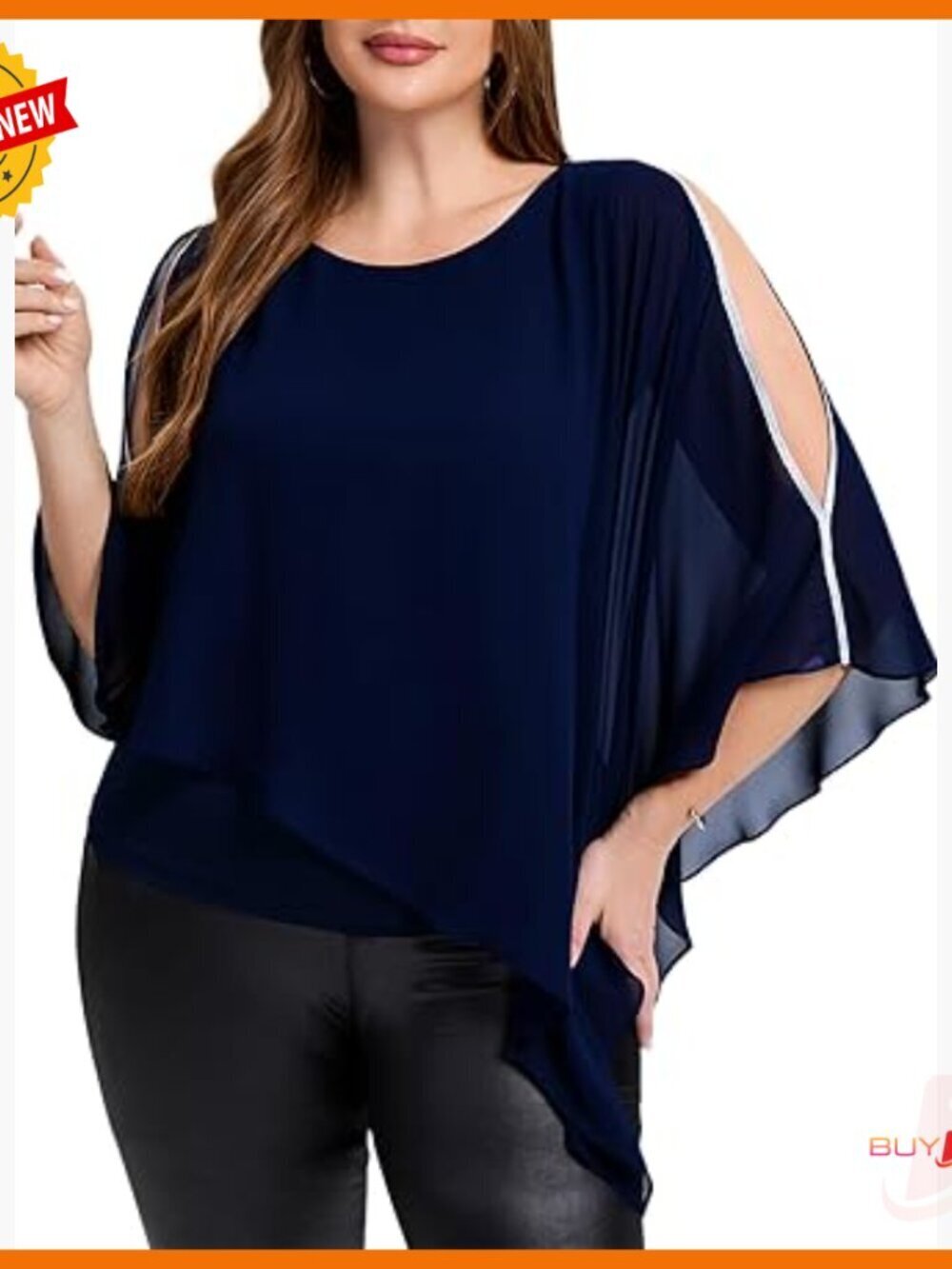 Plus Size Chiffon Batwing Sleeve Glitter Embellishment Evening Top Blouse